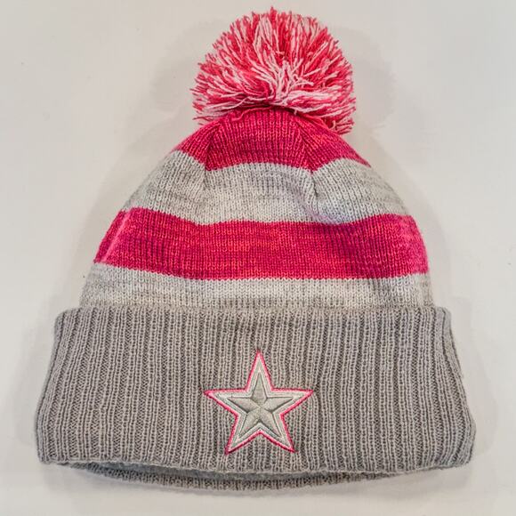 Womens NFL Dallas Cowboys New Era Pink/Gray Pom Pom Beanie-Breast Cancer Support - Picture 1 of 8